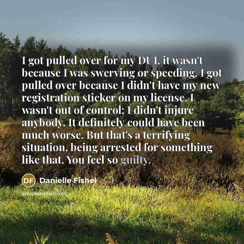 “I got pulled over for my DUI, it wasn't because I was swerving or speeding. I got pulled over because I didn't have my new registration sticker on my license. I wasn't out of control; I didn't injure anybody. It definitely could have been much worse. But that's a terrifying situation, being…” quote by Danielle Fishel