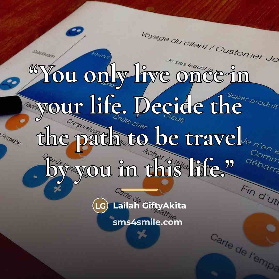 “You only live once in your life. Decide the the path to be travel by you in this life.” quote by Lailah GiftyAkita