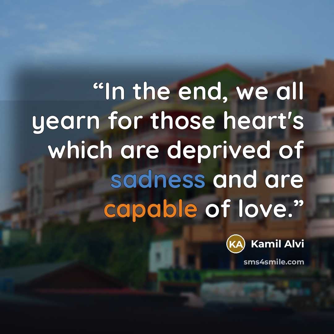 “In the end, we all yearn for those heart's which are deprived of sadness and are capable of love.” quote by Kamil Alvi