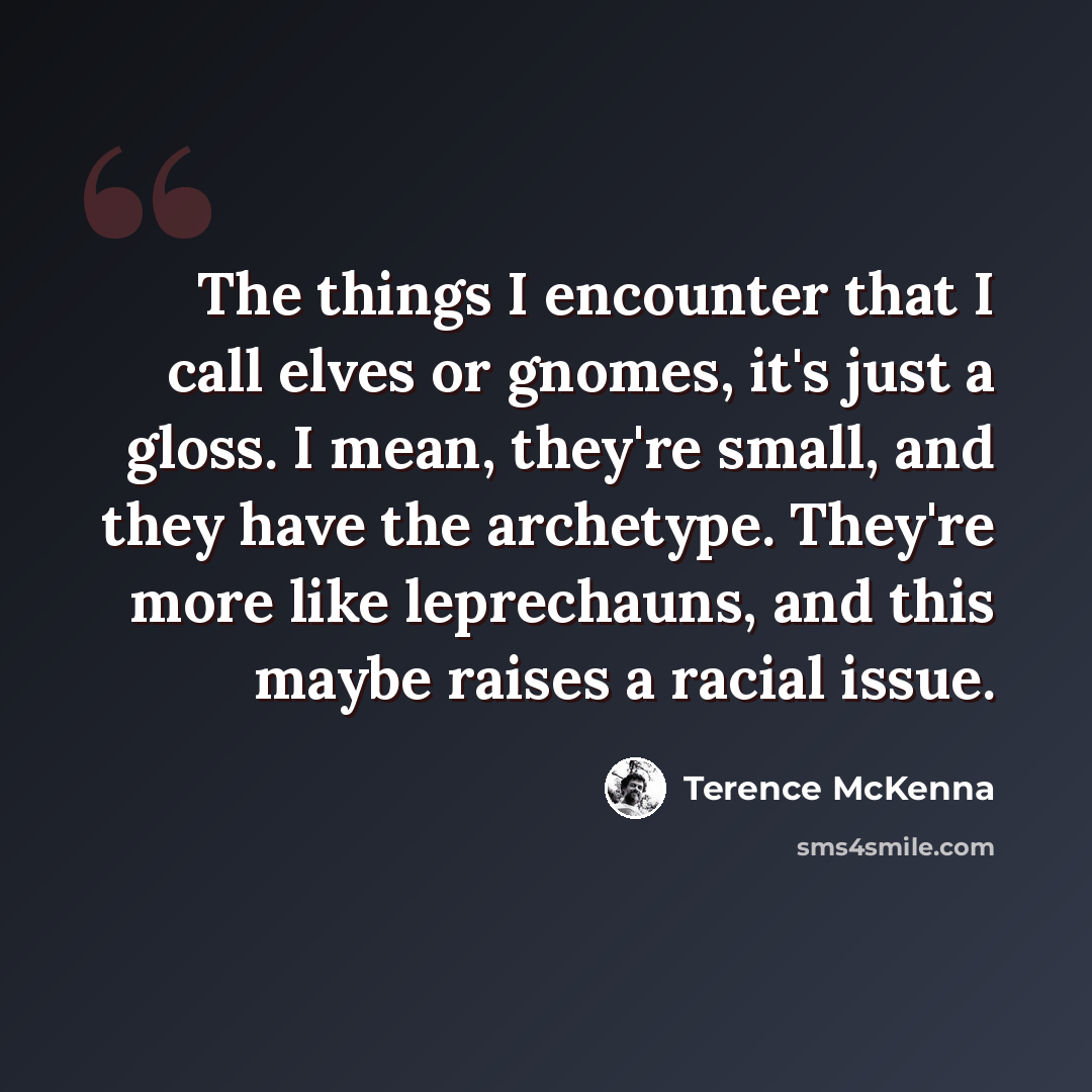 “The things I encounter that I call elves or gnomes, it's just a gloss. I mean, they're small, and they have the archetype. They're more like leprechauns, and this maybe raises a racial issue.” quote by Terence McKenna