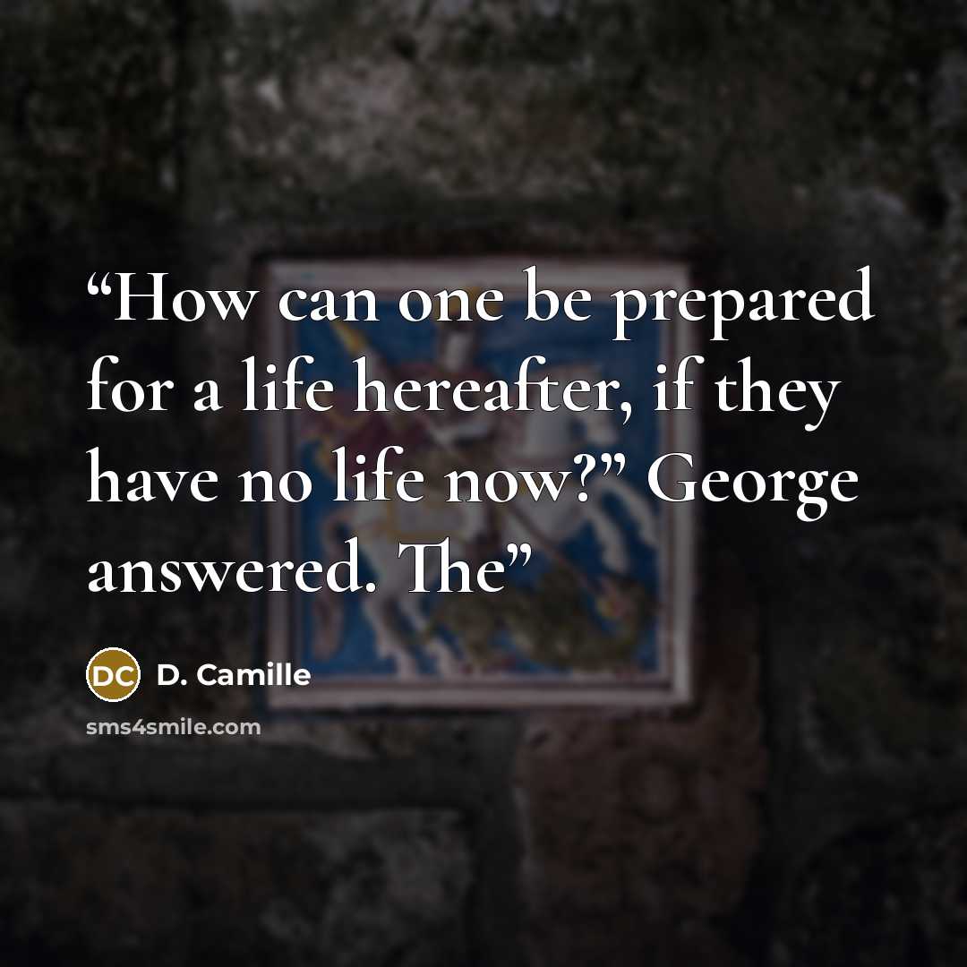 “How can one be prepared for a life hereafter, if they have no life now?” George answered. The” quote by D. Camille