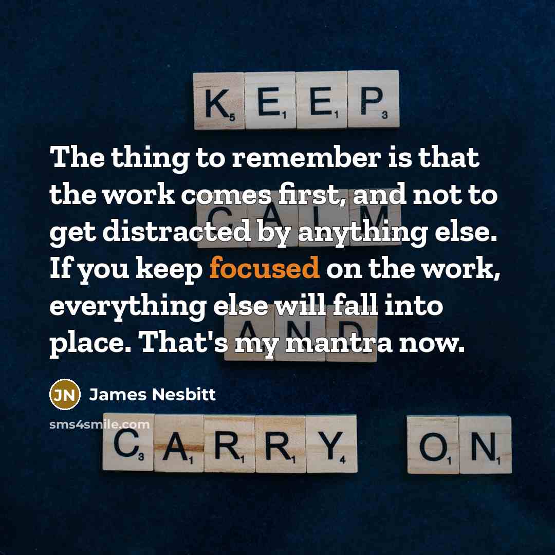 “The thing to remember is that the work comes first, and not to get distracted by anything else. If you keep focused on the work, everything else will fall into place. That's my mantra now.” quote by James Nesbitt