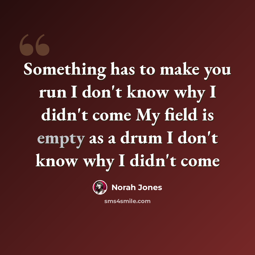“Something has to make you run I don't know why I didn't come My field is empty as a drum I don't know why I didn't come” quote by Norah Jones
