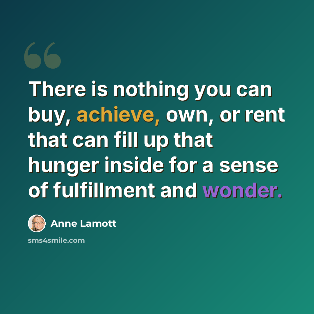 “There is nothing you can buy, achieve, own, or rent that can fill up that hunger inside for a sense of fulfillment and wonder.” quote by Anne Lamott