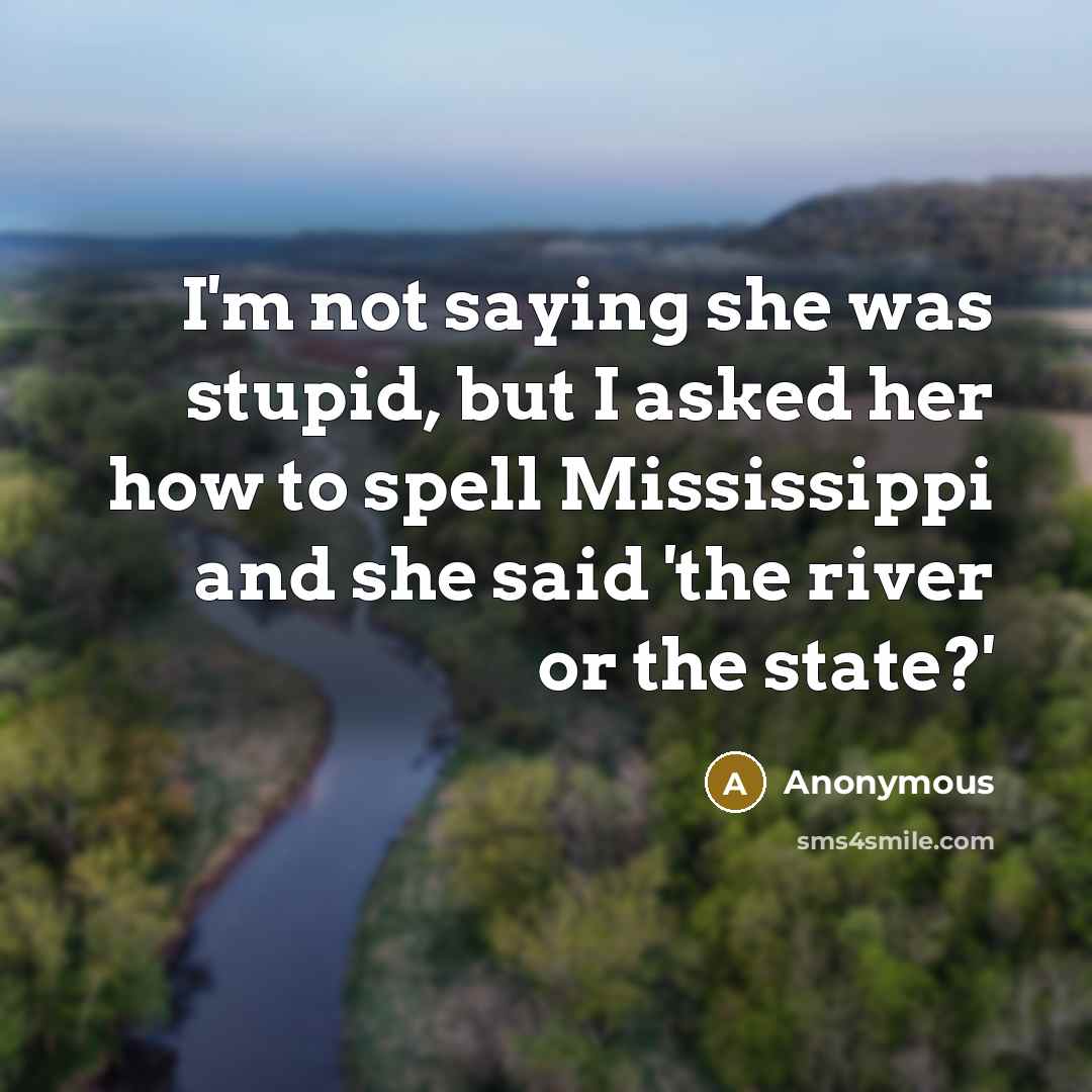 “I'm not saying she was stupid, but I asked her how to spell Mississippi and she said 'the river or the state?'” quote by Anonymous