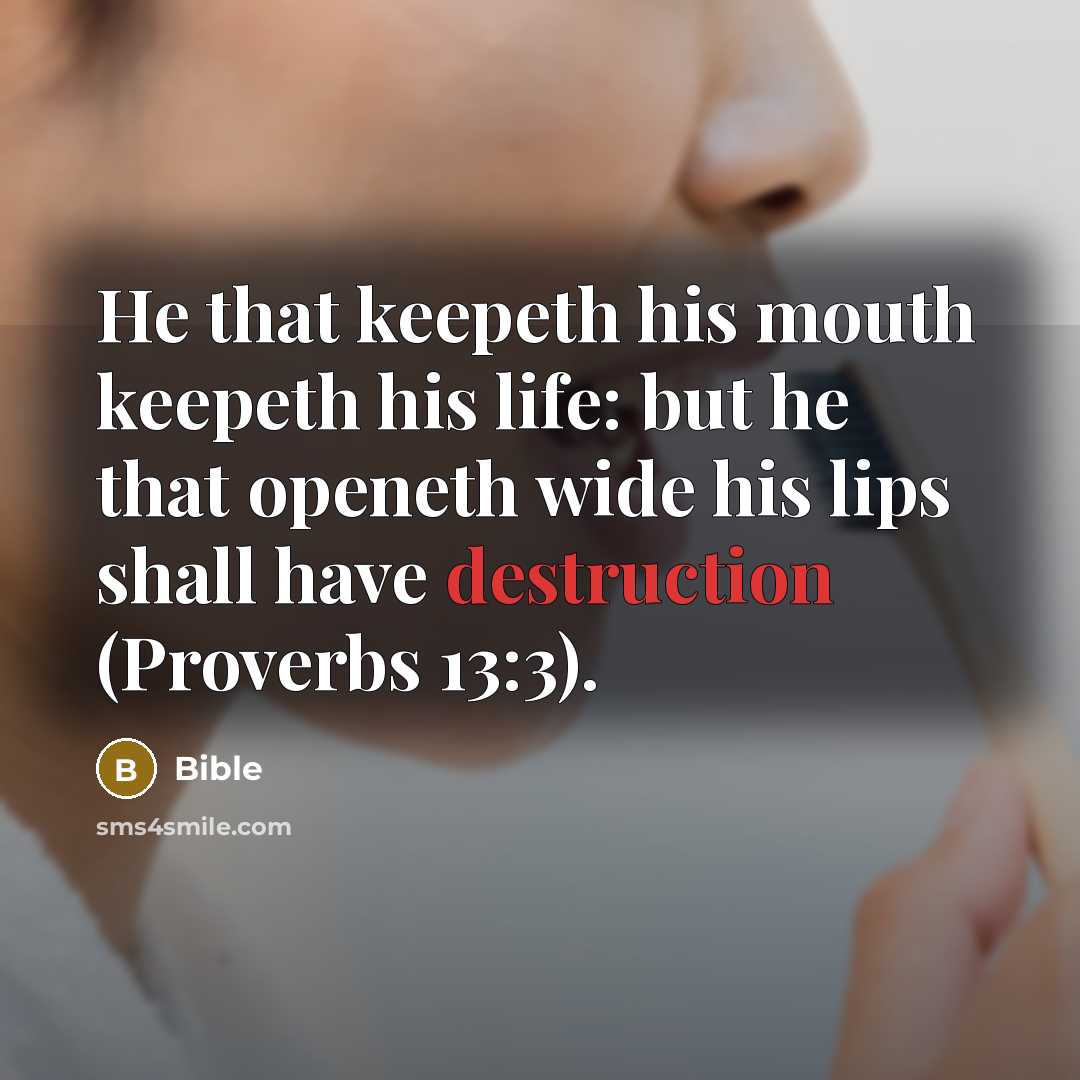 “He that keepeth his mouth keepeth his life: but he that openeth wide his lips shall have destruction (Proverbs 13:3).” quote by Bible