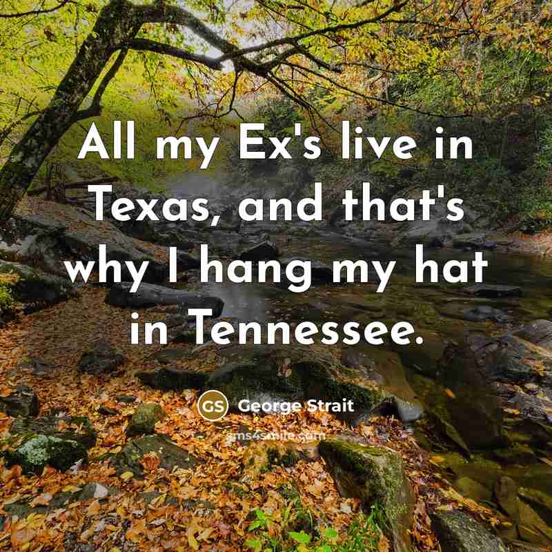 “All my Ex's live in Texas, and that's why I hang my hat in Tennessee.” quote by George Strait
