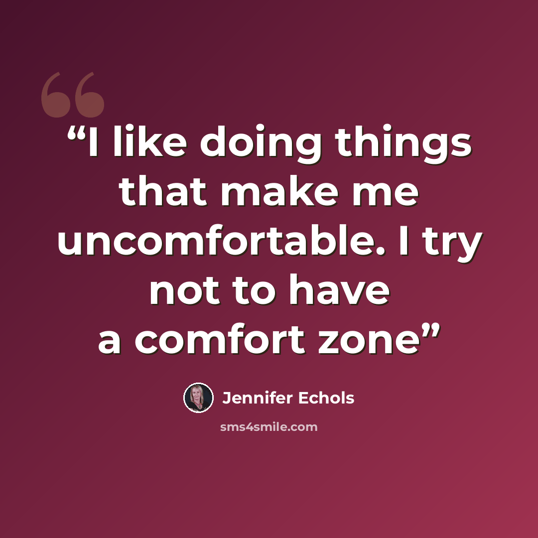 “I like doing things that make me uncomfortable. I try not to have a comfort zone” quote by Jennifer Echols