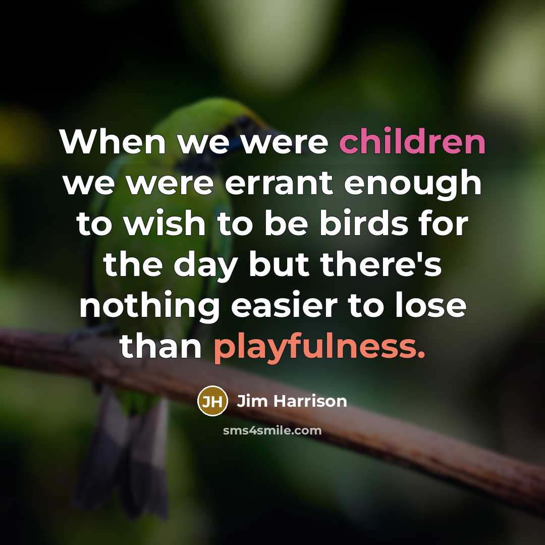 “When we were children we were errant enough to wish to be birds for the day but there's nothing easier to lose than playfulness.” quote by Jim Harrison