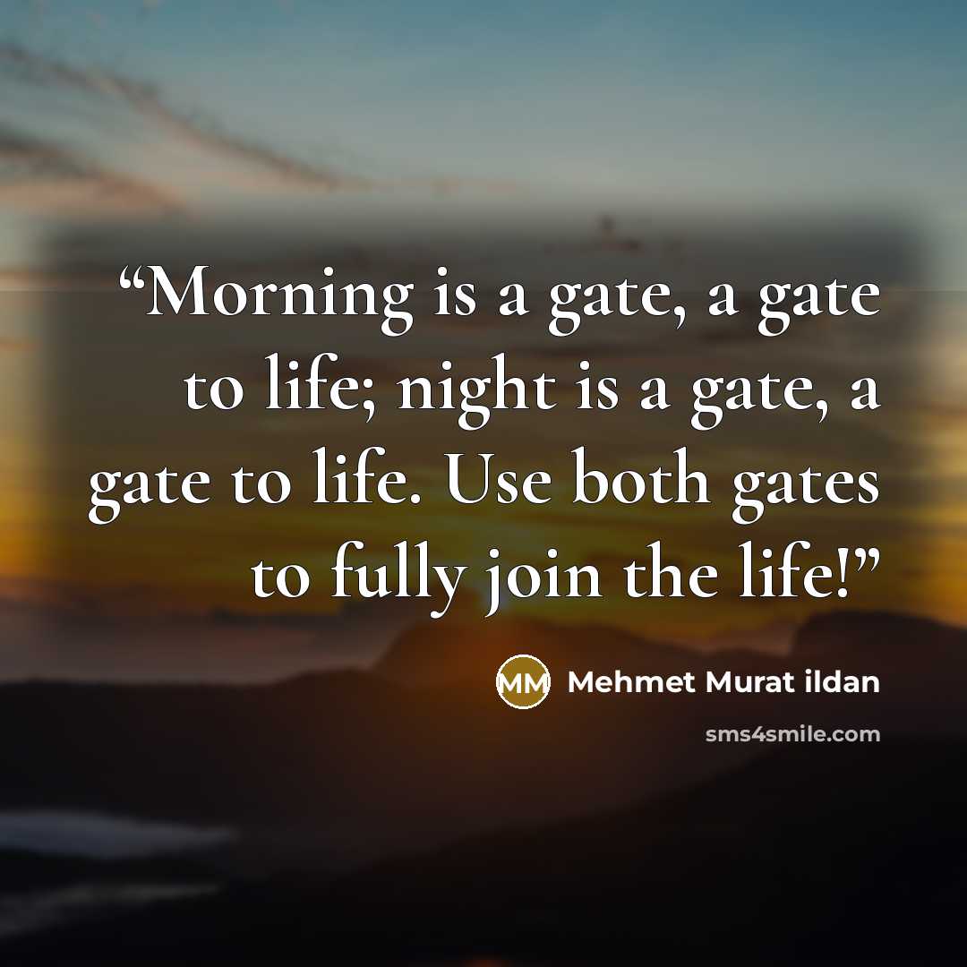 “Morning is a gate, a gate to life; night is a gate, a gate to life. Use both gates to fully join the life!” quote by Mehmet Murat ildan