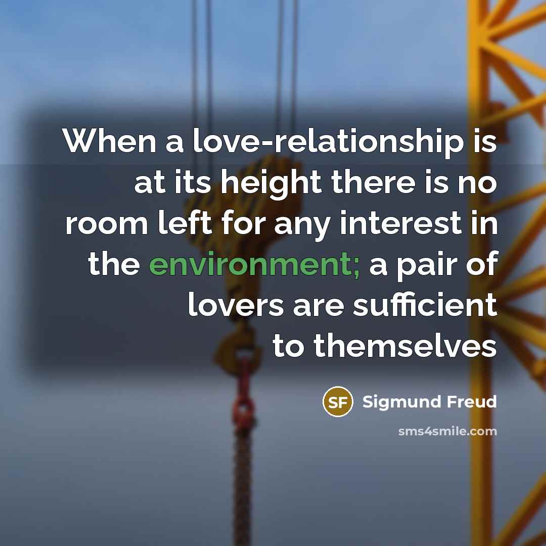 “When a love-relationship is at its height there is no room left for any interest in the environment; a pair of lovers are sufficient to themselves” quote by Sigmund Freud