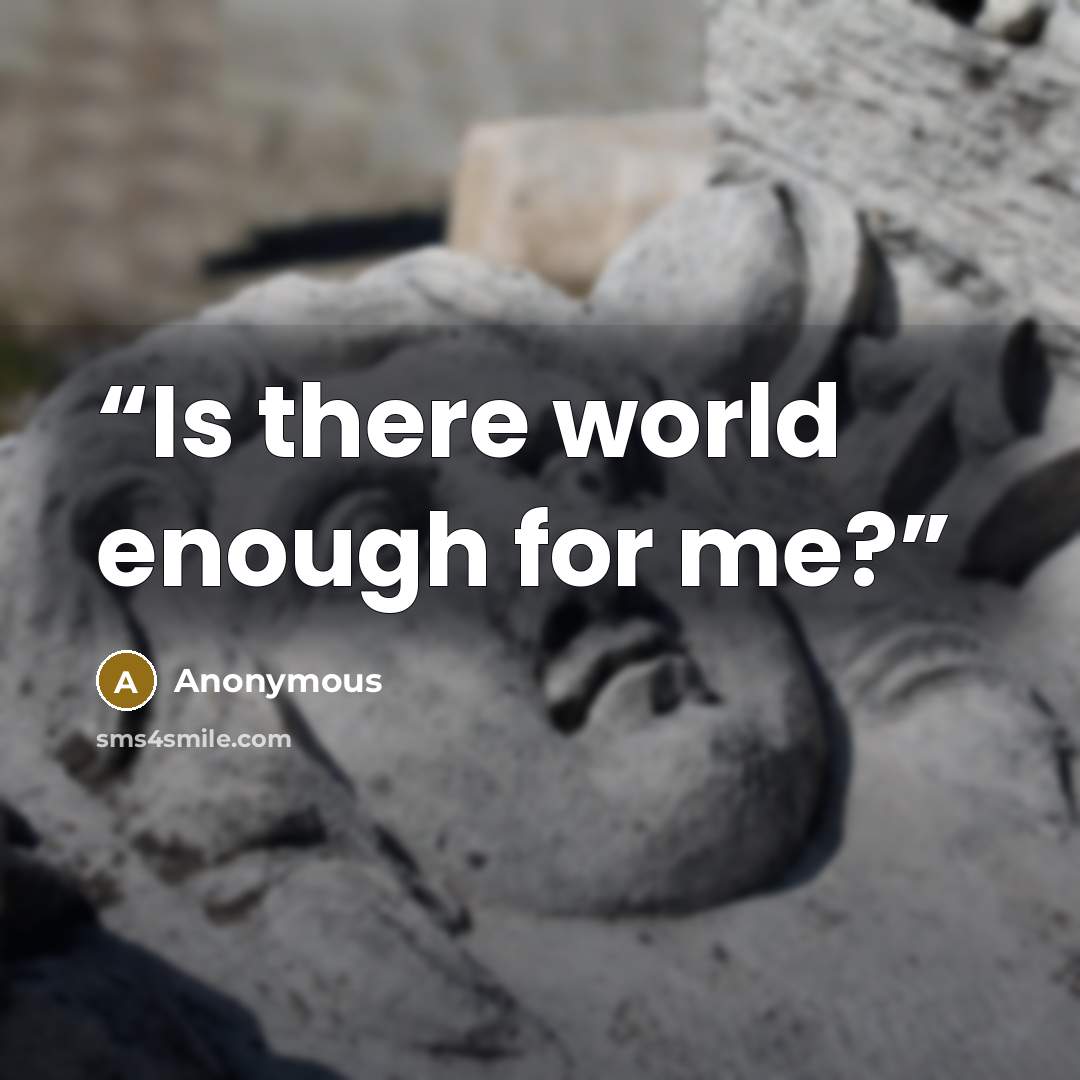 “Is there world enough for me?” quote by Anonymous