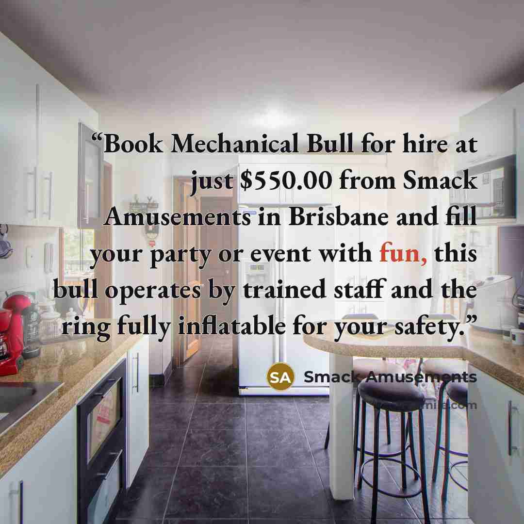 “Book Mechanical Bull for hire at just $550.00 from Smack Amusements in Brisbane and fill your party or event with fun, this bull operates by trained staff and the ring fully inflatable for your safety.” quote by Smack Amusements
