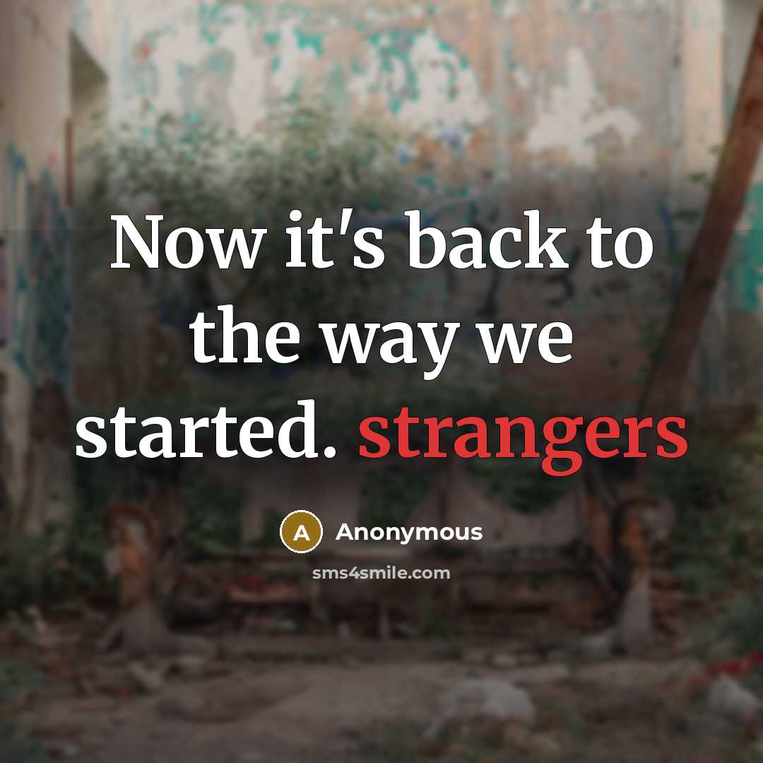 “Now it's back to the way we started. strangers” quote by Anonymous