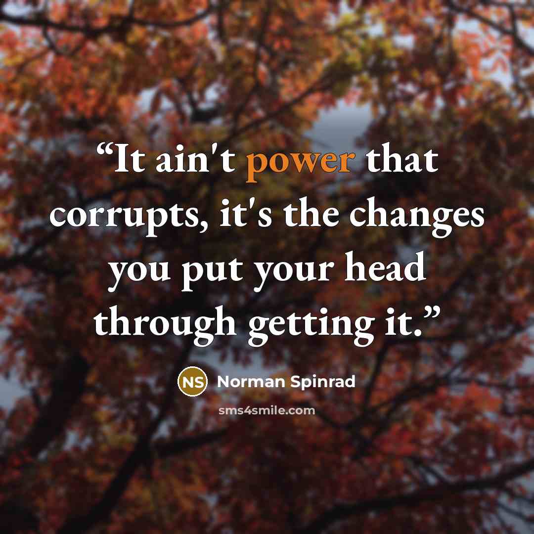 “It ain't power that corrupts, it's the changes you put your head through getting it.” quote by Norman Spinrad