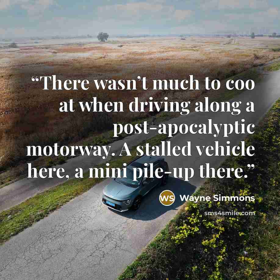 “There wasn’t much to coo at when driving along a post-apocalyptic motorway. A stalled vehicle here, a mini pile-up there.” quote by Wayne Simmons