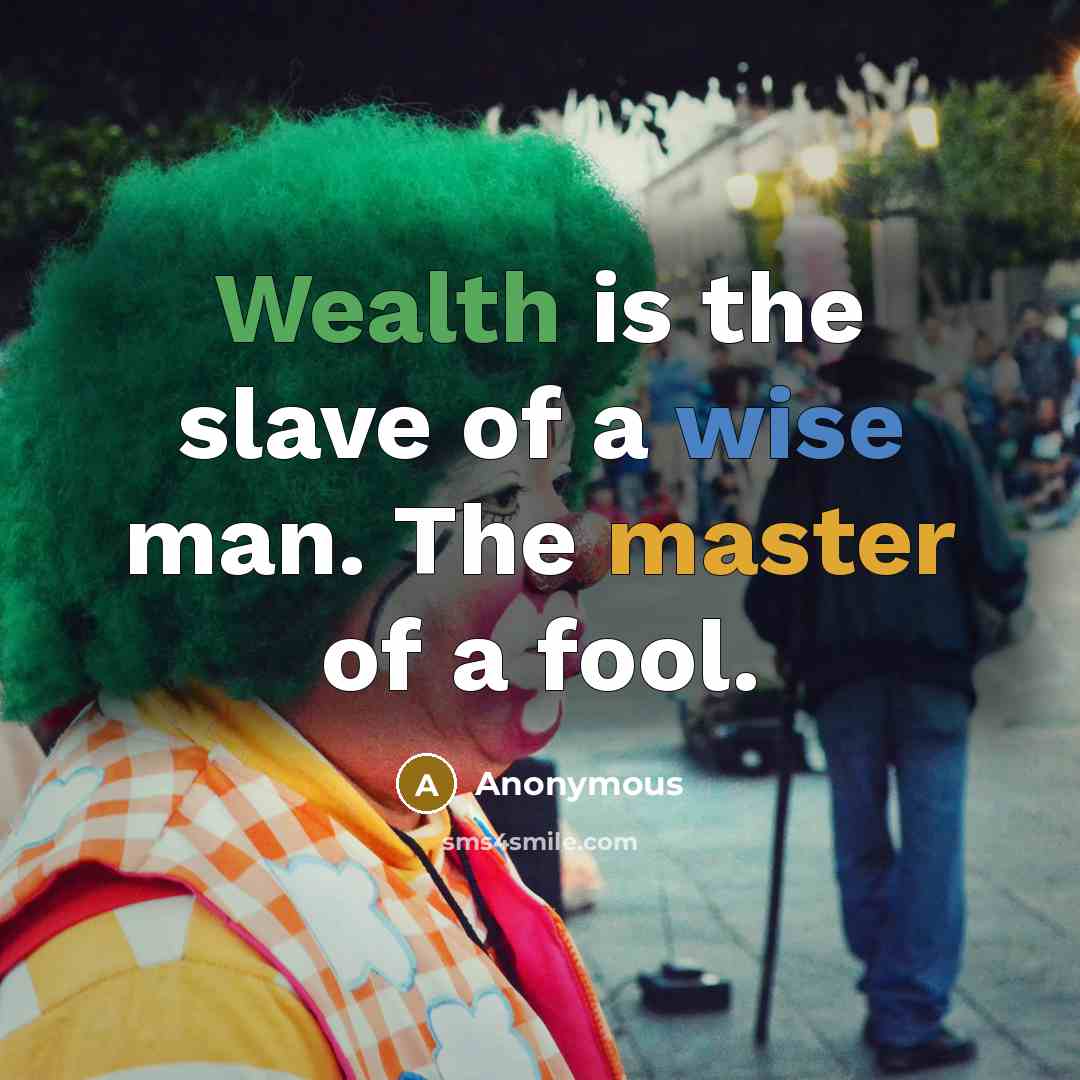“Wealth is the slave of a wise man. The master of a fool.” quote by Anonymous