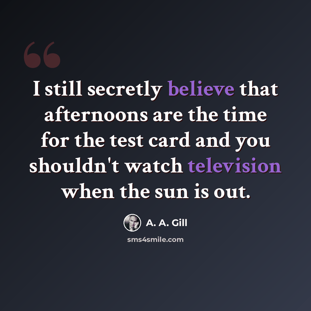 “I still secretly believe that afternoons are the time for the test card and you shouldn't watch television when the sun is out.” quote by A. A. Gill