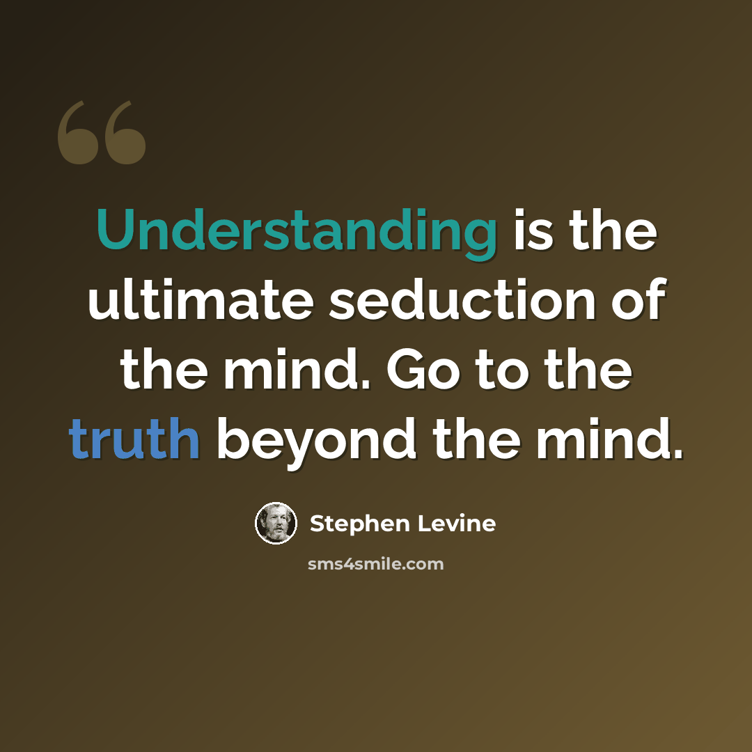 “Understanding is the ultimate seduction of the mind. Go to the truth beyond the mind.” quote by Stephen Levine