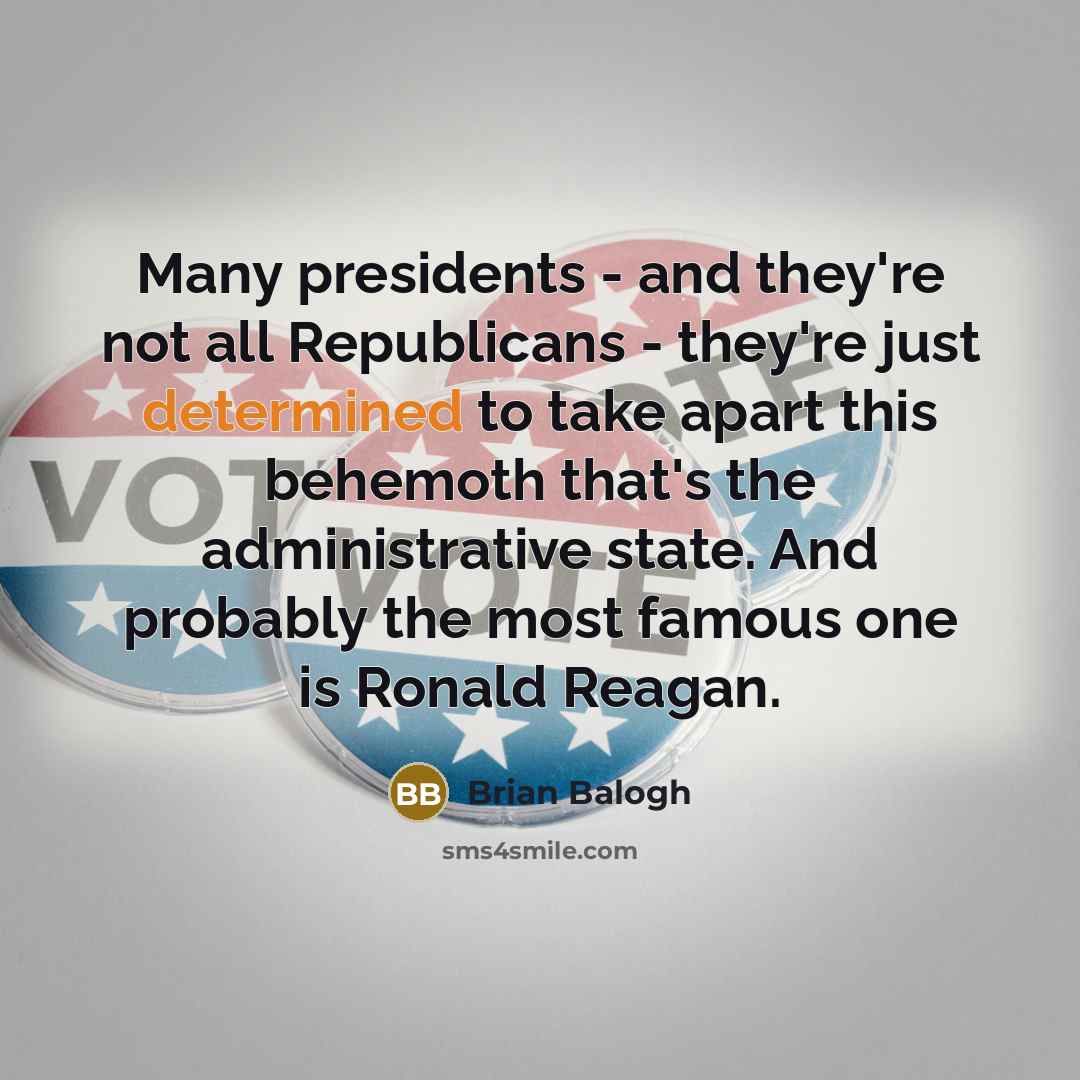 “Many presidents - and they're not all Republicans - they're just determined to take apart this behemoth that's the administrative state. And probably the most famous one is Ronald Reagan.” quote by Brian Balogh