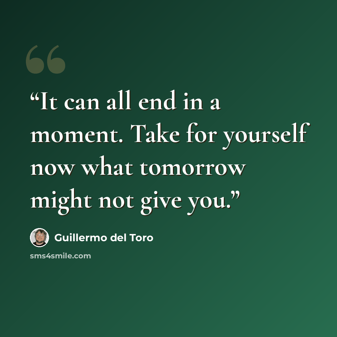 “It can all end in a moment. Take for yourself now what tomorrow might not give you.” quote by Guillermo del Toro