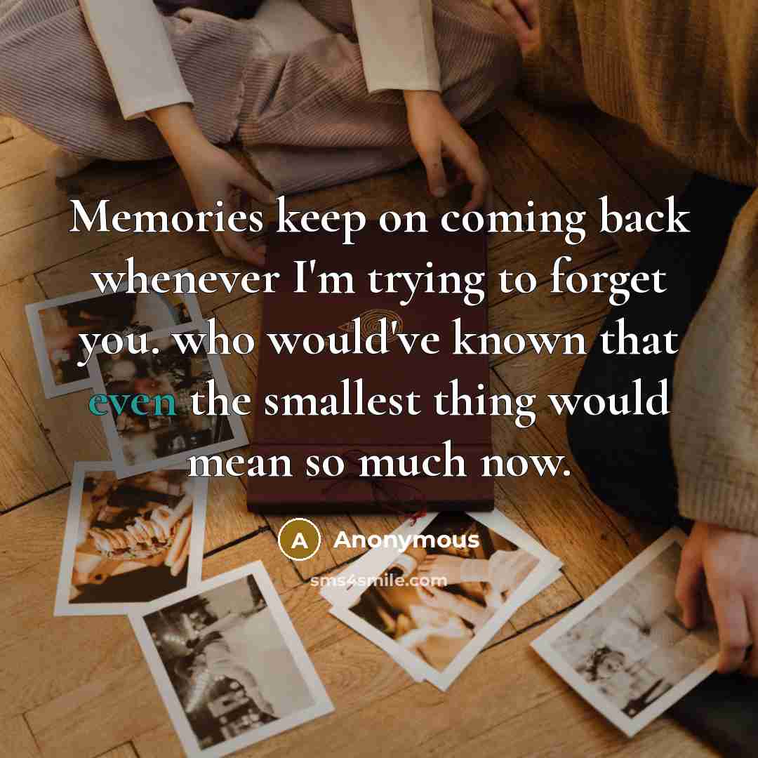 “Memories keep on coming back whenever I'm trying to forget you. who would've known that even the smallest thing would mean so much now.” quote by Anonymous