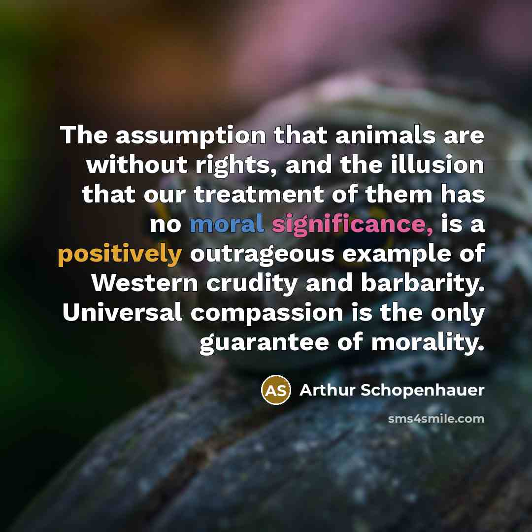 “The assumption that animals are without rights, and the illusion that our treatment of them has no moral significance, is a positively outrageous example of Western crudity and barbarity. Universal compassion is the only guarantee of morality.” quote by Arthur Schopenhauer