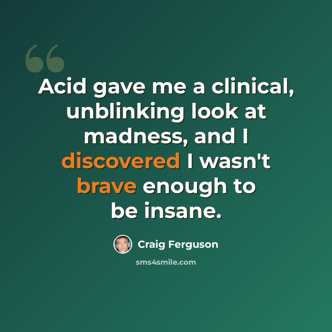 “Acid gave me a clinical, unblinking look at madness, and I discovered I wasn't brave enough to be insane.” quote by Craig Ferguson