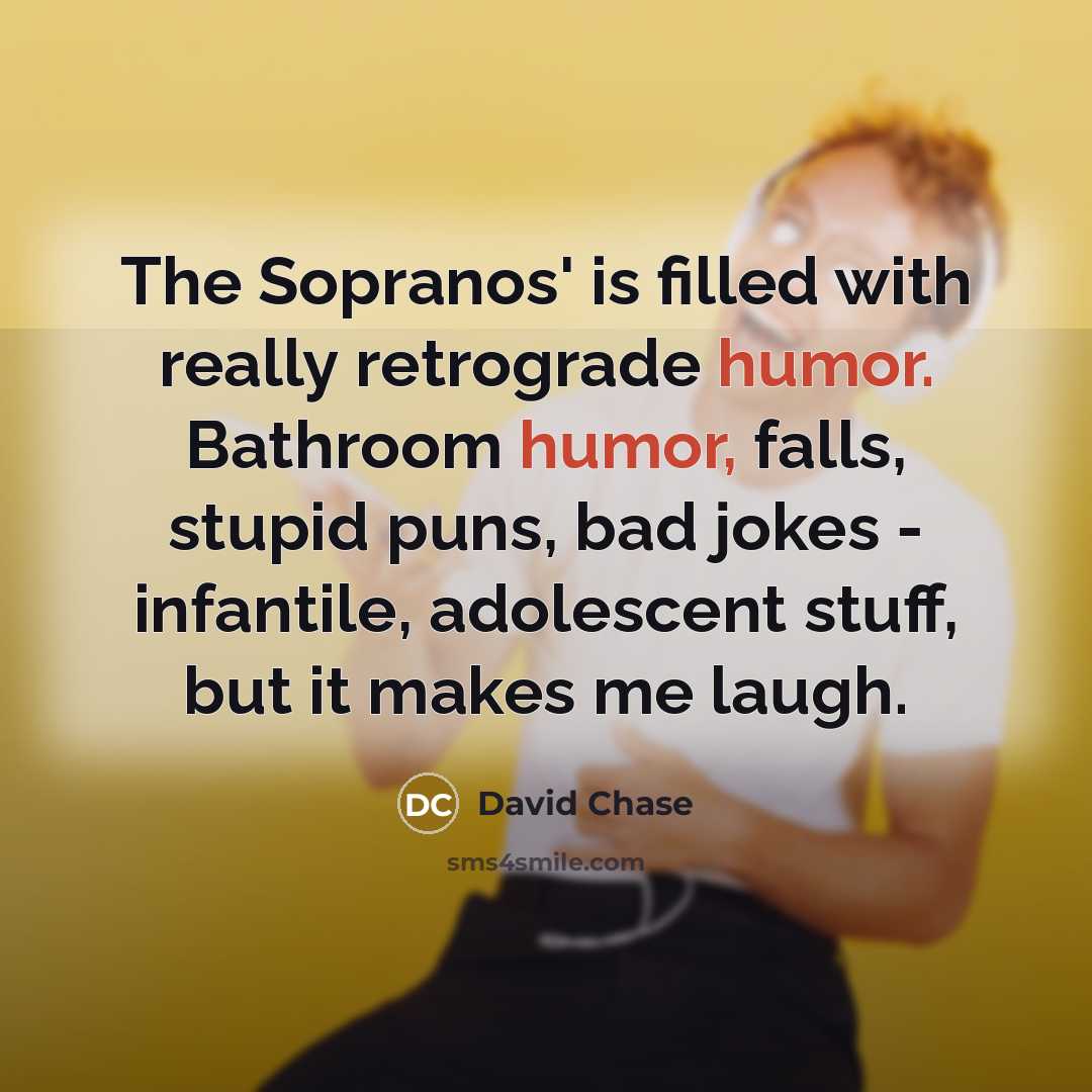 “The Sopranos' is filled with really retrograde humor. Bathroom humor, falls, stupid puns, bad jokes - infantile, adolescent stuff, but it makes me laugh.” quote by David Chase