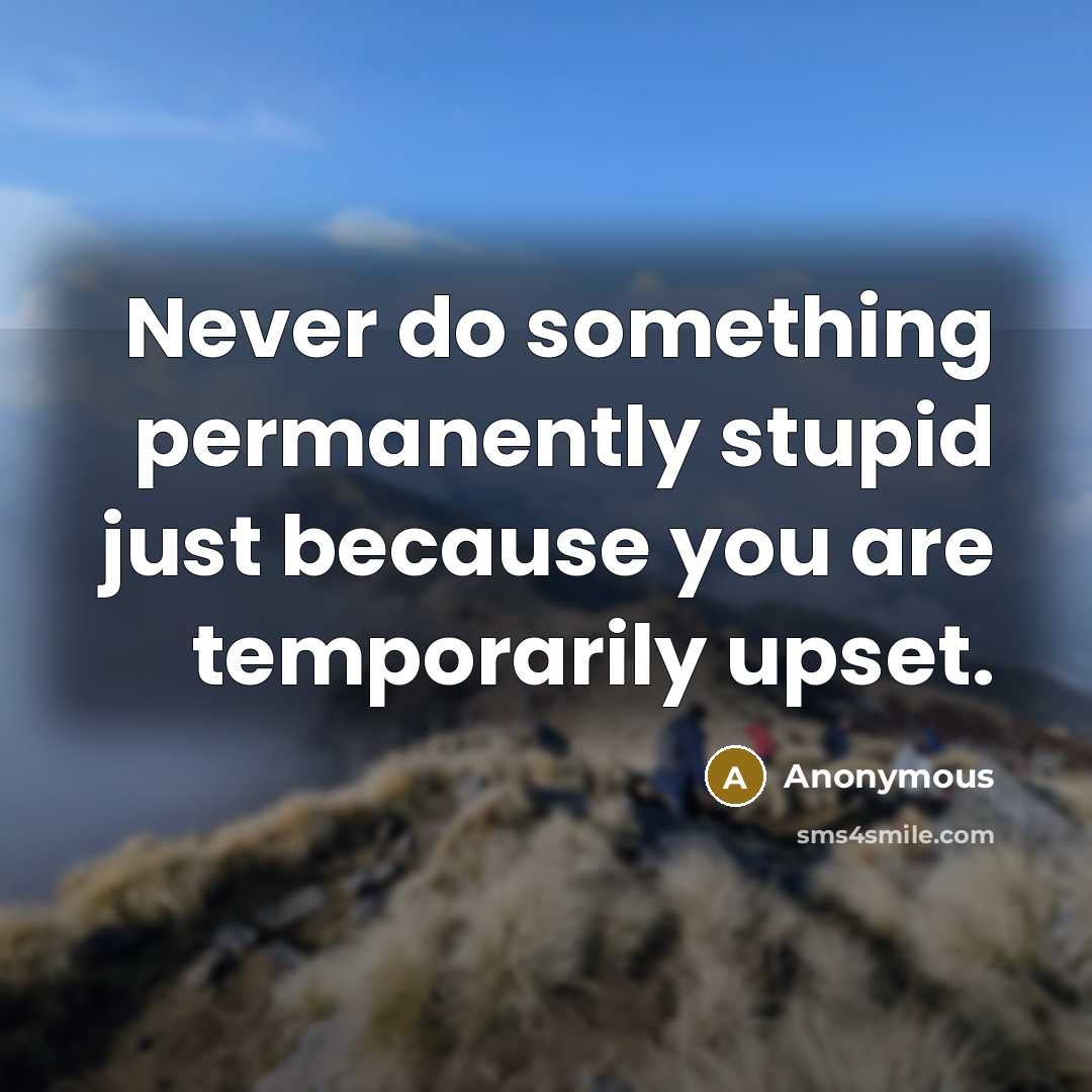 “Never do something permanently stupid just because you are temporarily upset.” quote by Anonymous