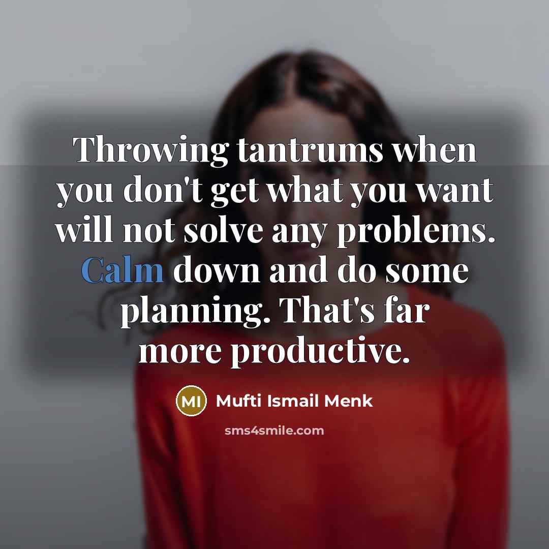 “Throwing tantrums when you don't get what you want will not solve any problems. Calm down and do some planning. That's far more productive.” quote by Mufti Ismail Menk