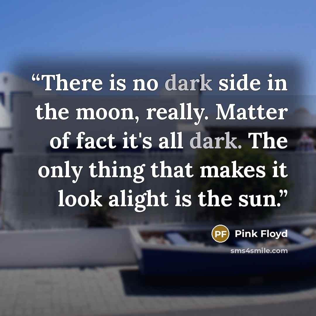 “There is no dark side in the moon, really. Matter of fact it's all dark. The only thing that makes it look alight is the sun.” quote by Pink Floyd