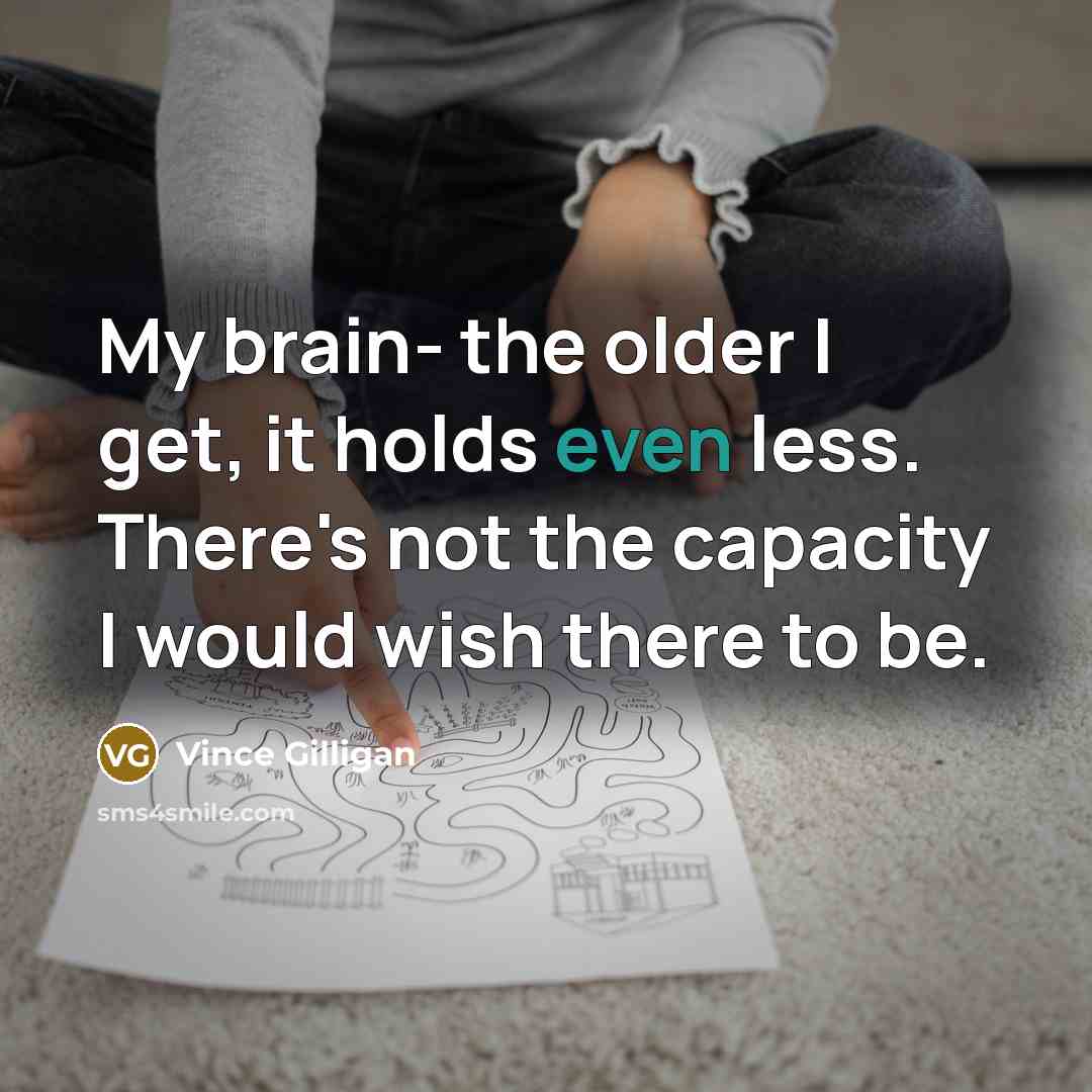 “My brain- the older I get, it holds even less. There's not the capacity I would wish there to be.” quote by Vince Gilligan