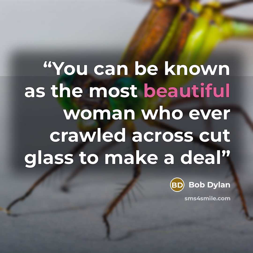 “You can be known as the most beautiful woman who ever crawled across cut glass to make a deal” quote by Bob Dylan