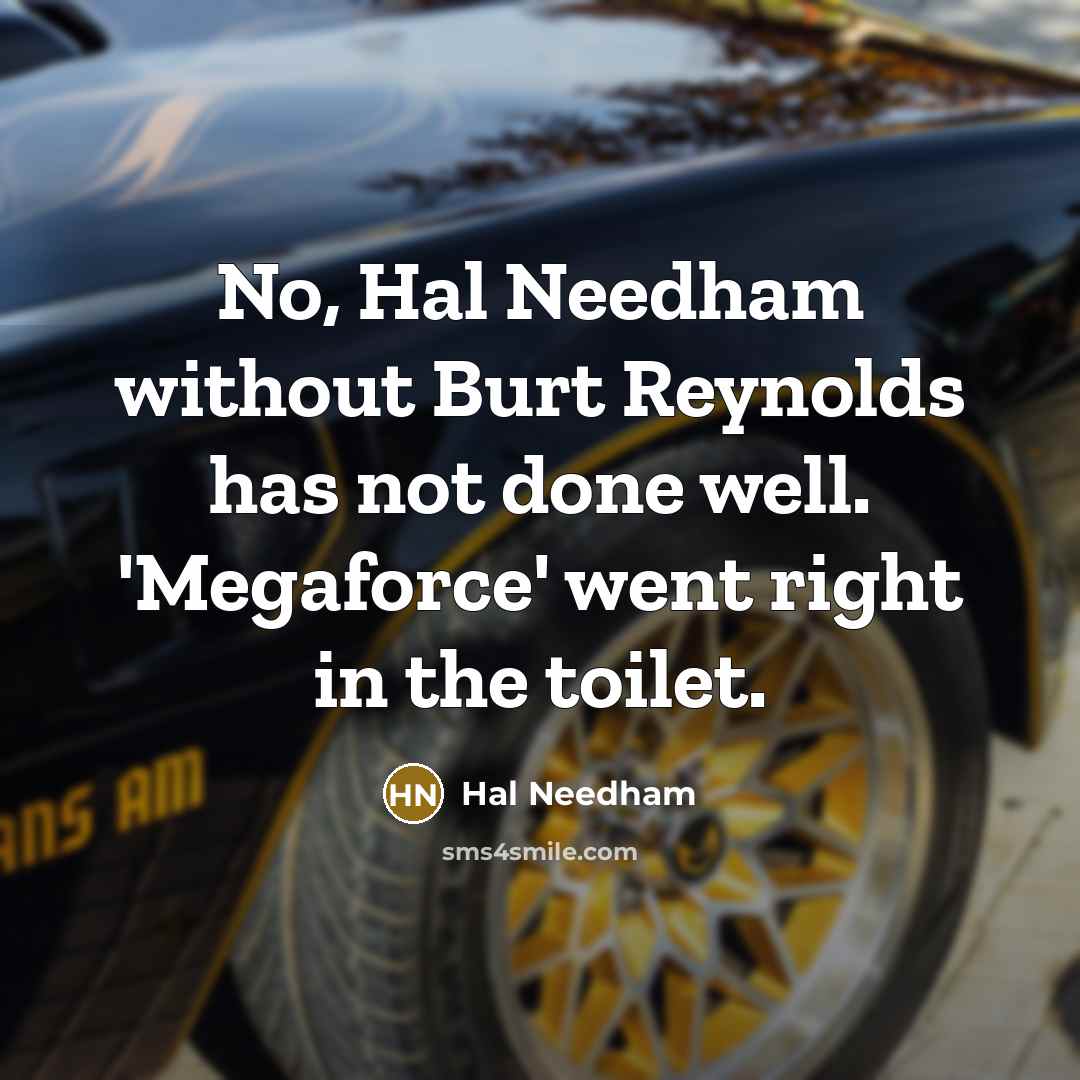 “No, Hal Needham without Burt Reynolds has not done well. 'Megaforce' went right in the toilet.” quote by Hal Needham