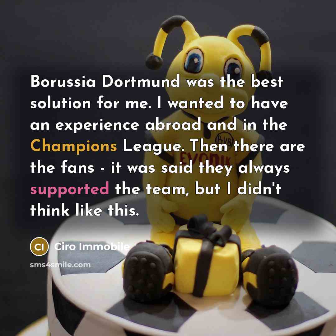 “Borussia Dortmund was the best solution for me. I wanted to have an experience abroad and in the Champions League. Then there are the fans - it was said they always supported the team, but I didn't think like this.” quote by Ciro Immobile