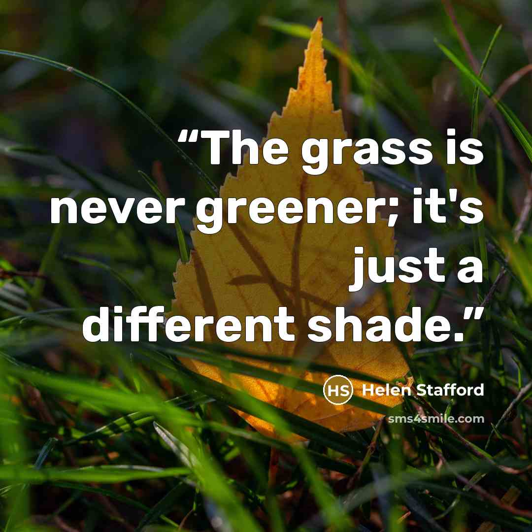 “The grass is never greener; it's just a different shade.” quote by Helen Stafford