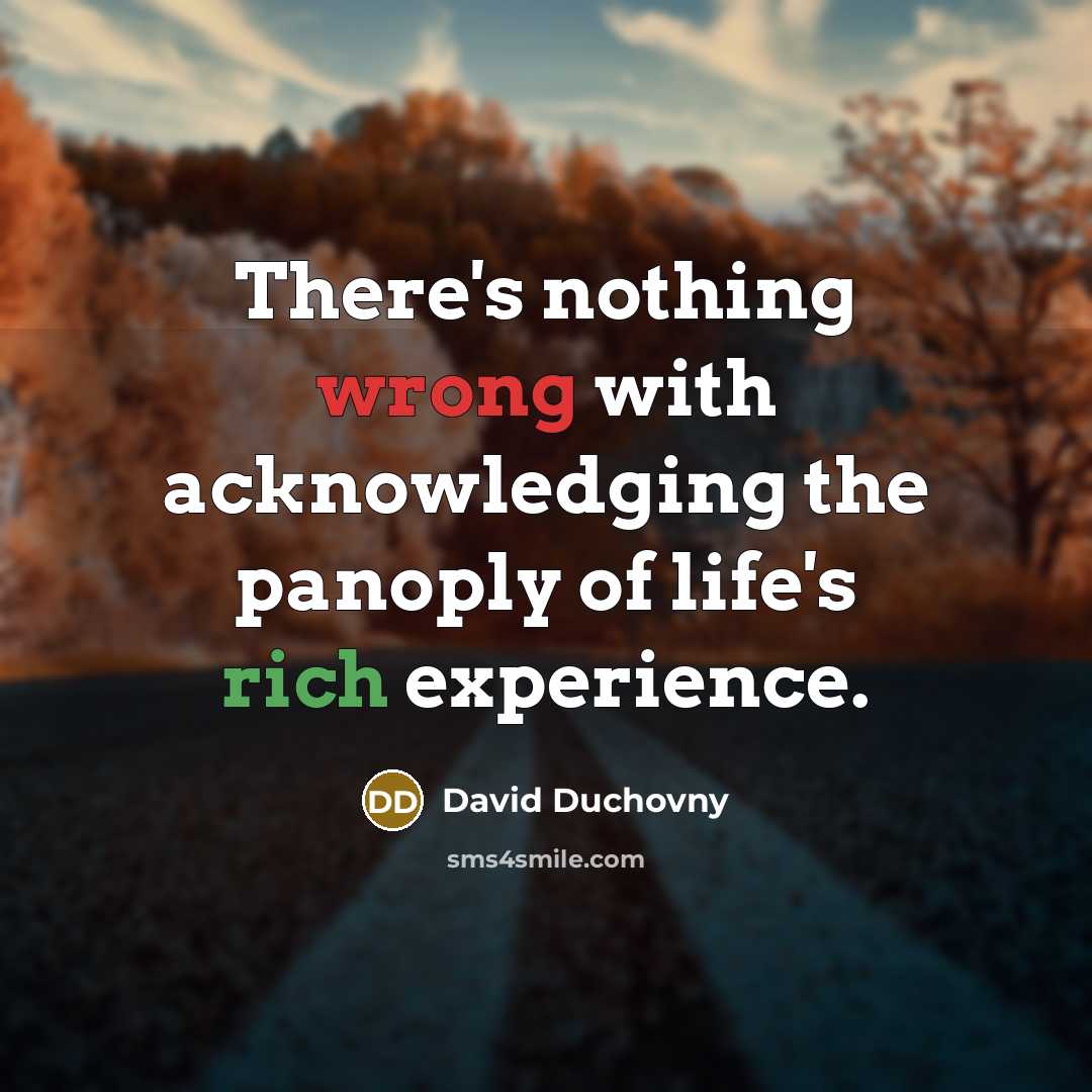 “There's nothing wrong with acknowledging the panoply of life's rich experience.” quote by David Duchovny