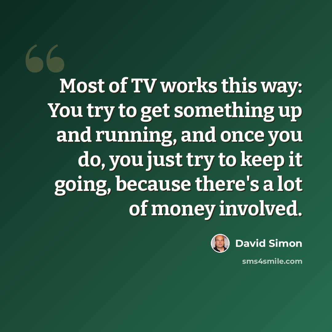 “Most of TV works this way: You try to get something up and running, and once you do, you just try to keep it going, because there's a lot of money involved.” quote by David Simon
