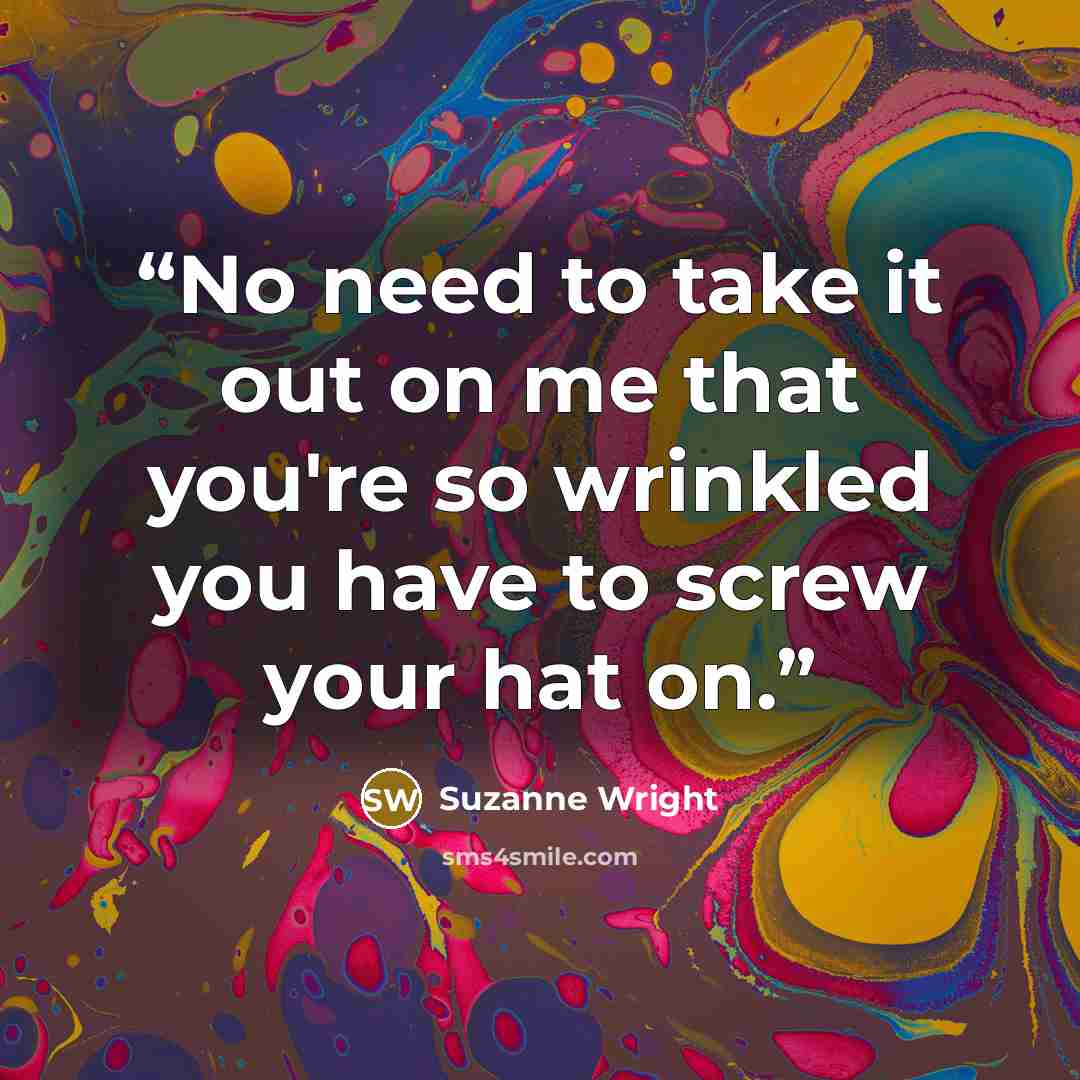 “No need to take it out on me that you're so wrinkled you have to screw your hat on.” quote by Suzanne Wright