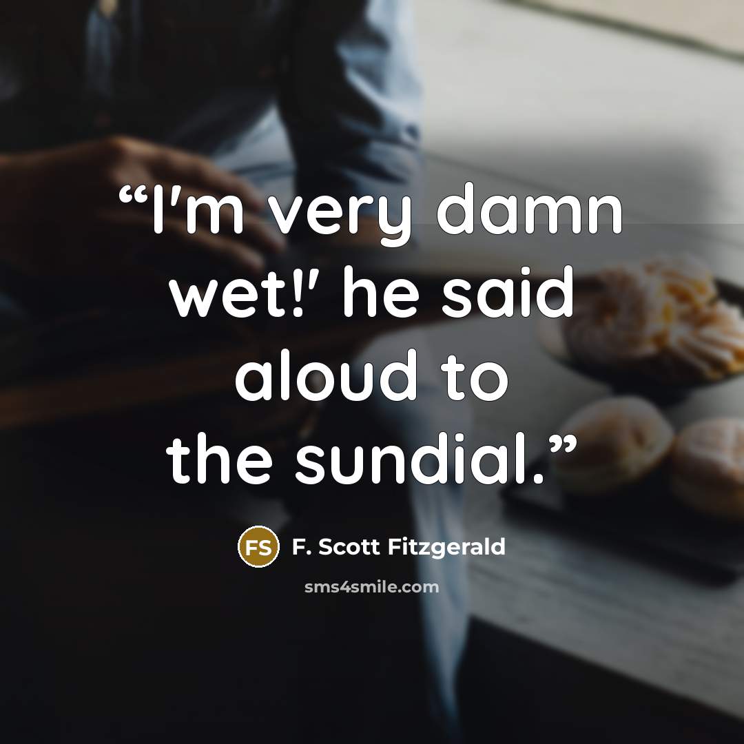 “I'm very damn wet!' he said aloud to the sundial.” quote by F. Scott Fitzgerald