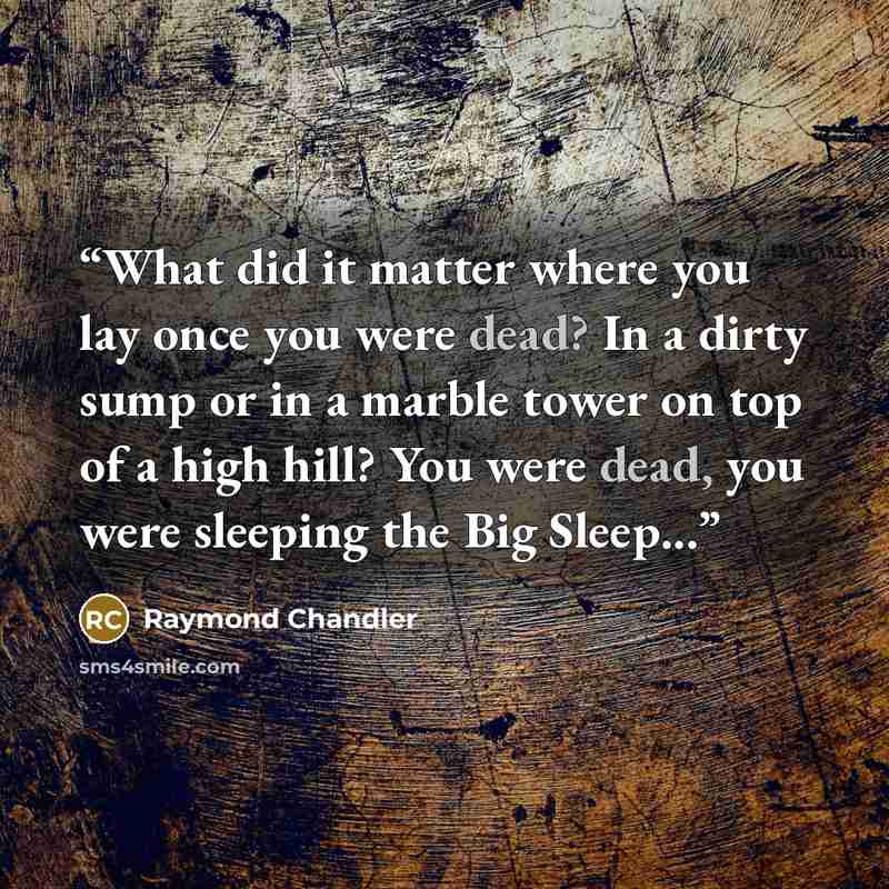 “What did it matter where you lay once you were dead? In a dirty sump or in a marble tower on top of a high hill? You were dead, you were sleeping the Big Sleep...” quote by raymond chandler