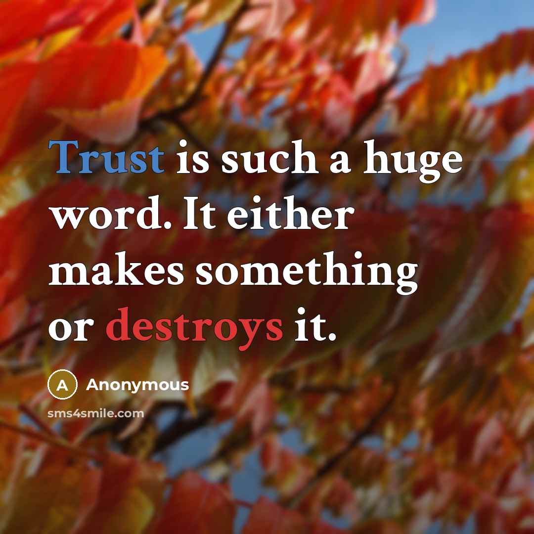 “Trust is such a huge word. It either makes something or destroys it.” quote by Anonymous
