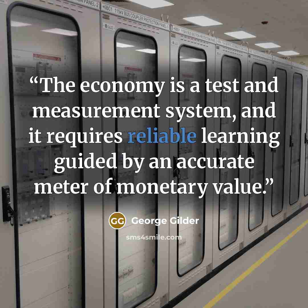 “The economy is a test and measurement system, and it requires reliable learning guided by an accurate meter of monetary value.” quote by George Gilder
