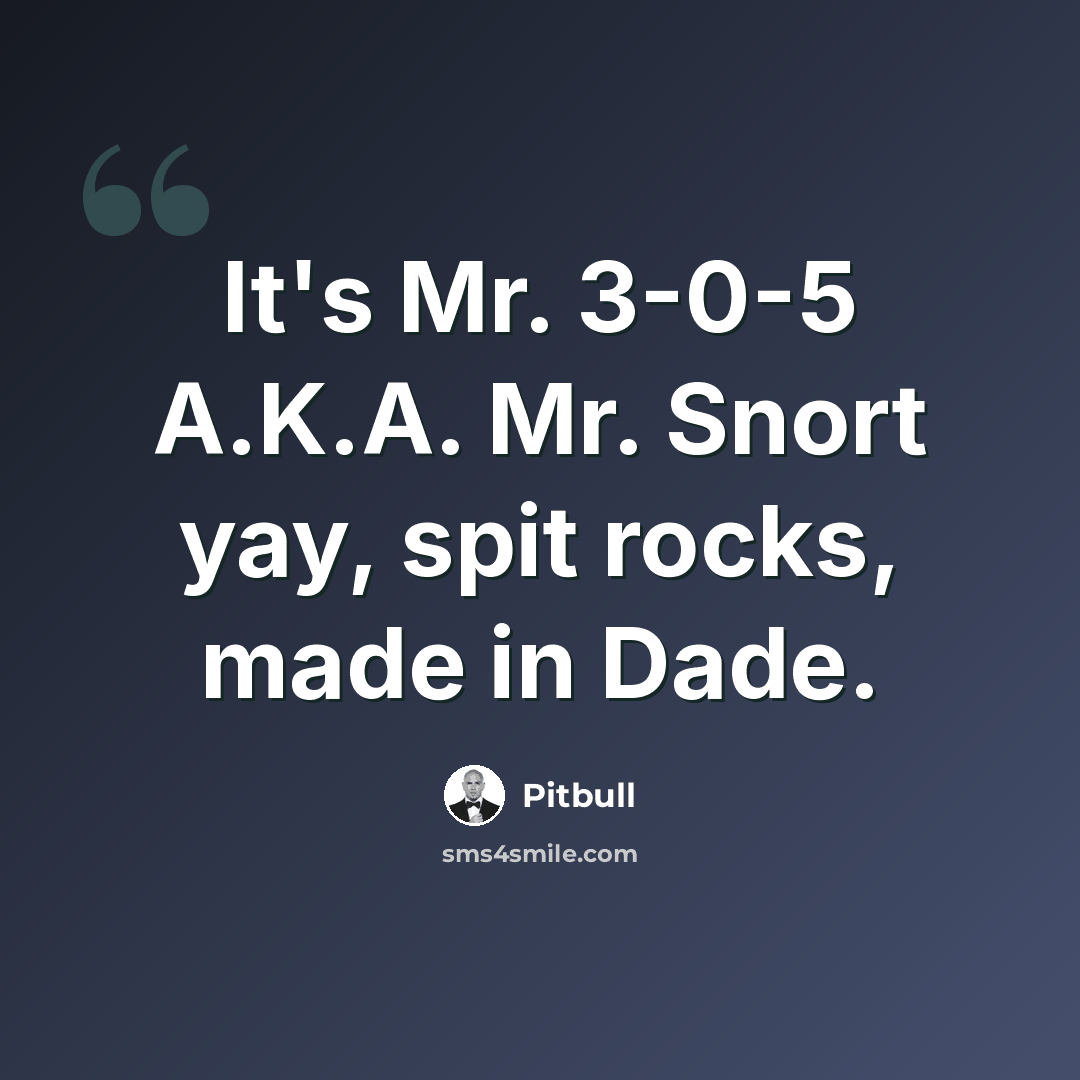 “It's Mr. 3-0-5 A.K.A. Mr. Snort yay, spit rocks, made in Dade.” quote by Pitbull