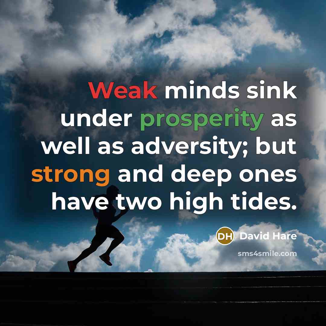 “Weak minds sink under prosperity as well as adversity; but strong and deep ones have two high tides.” quote by David Hare