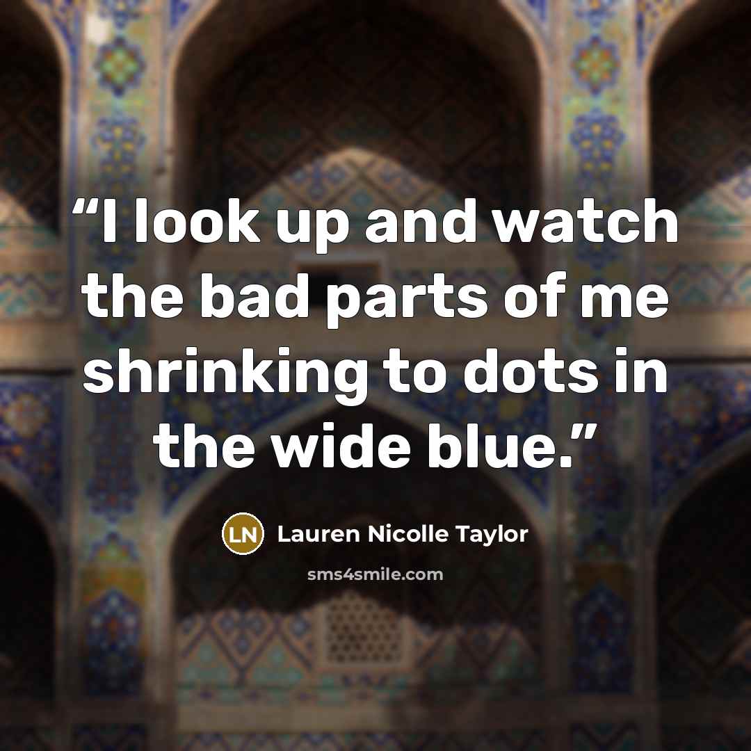 “I look up and watch the bad parts of me shrinking to dots in the wide blue.” quote by Lauren Nicolle Taylor