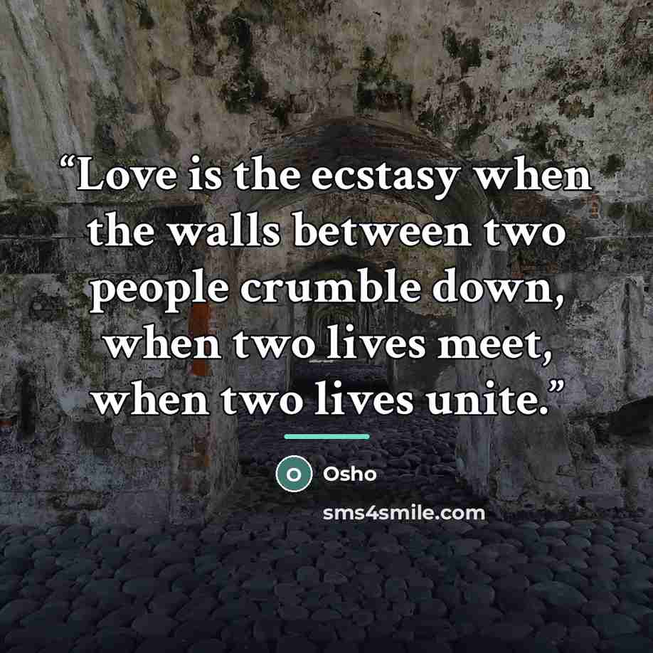 “Love is the ecstasy when the walls between two people crumble down, when two lives meet, when two lives unite.” quote by Osho