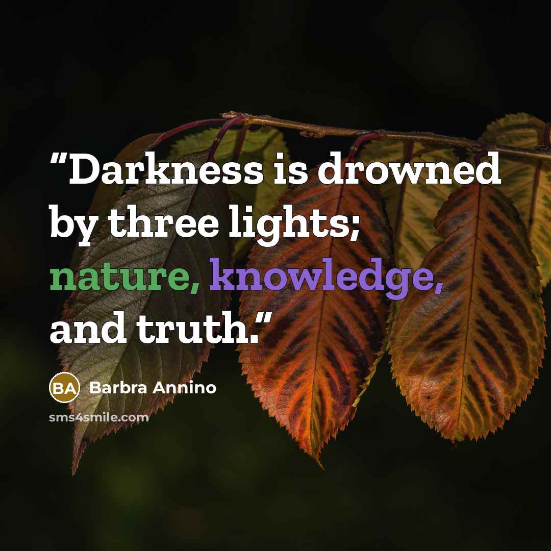 “Darkness is drowned by three lights; nature, knowledge, and truth.” quote by Barbra Annino