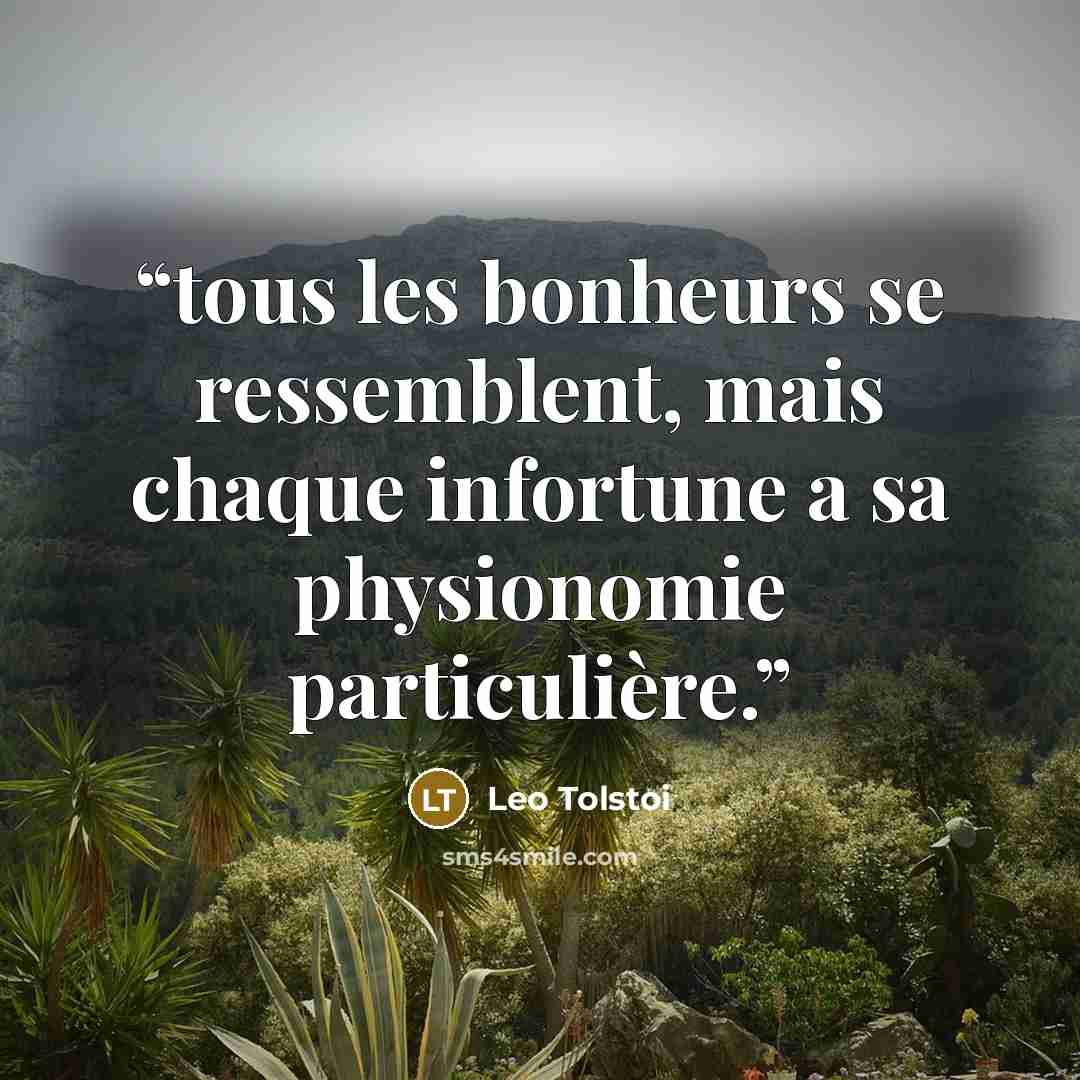 “tous les bonheurs se ressemblent, mais chaque infortune a sa physionomie particulière.” quote by Leo Tolstoi